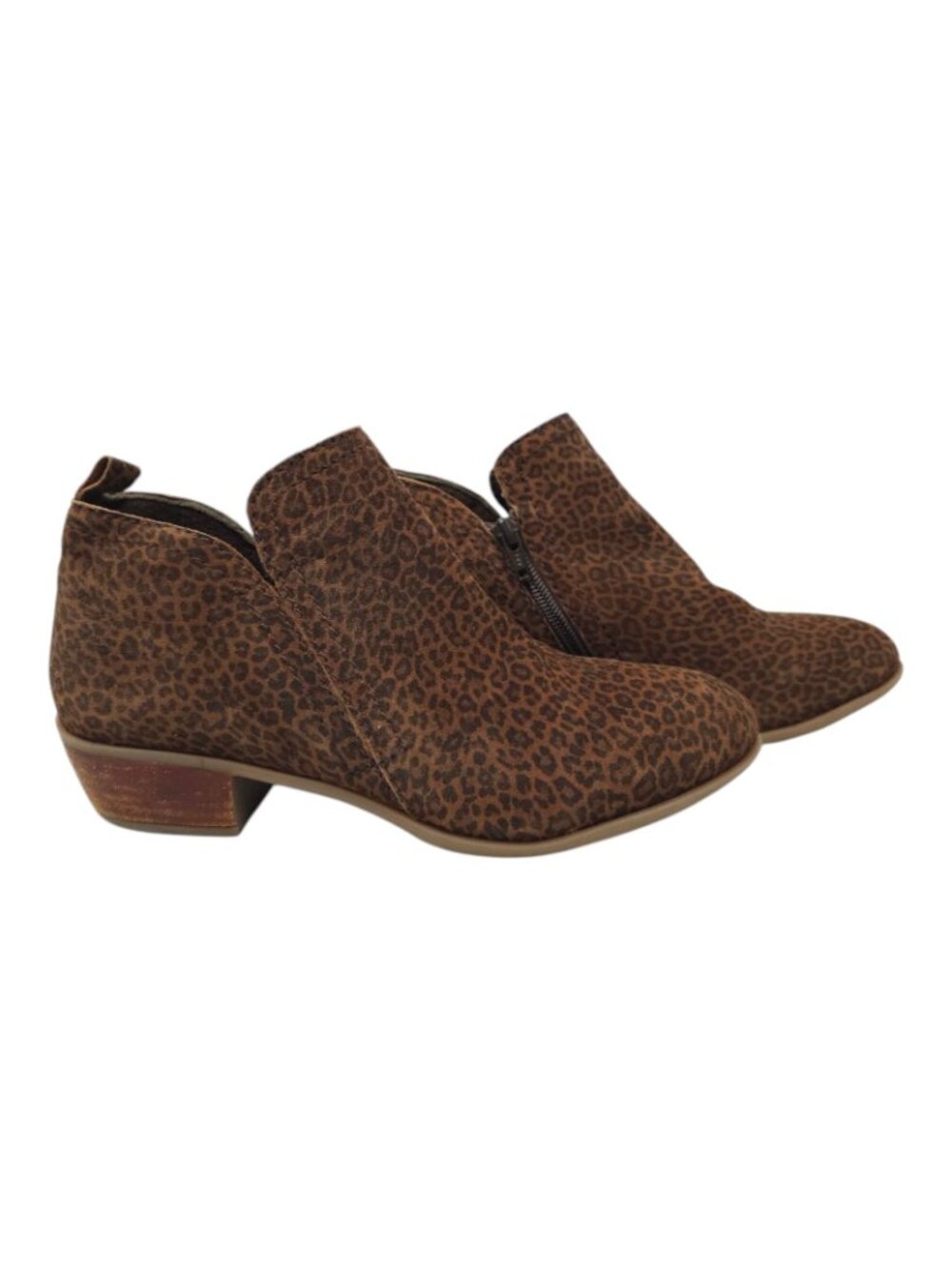 Diba Leopard Print Ankle Boots Womens 8.5 Brown Side Zip Stacked Heel Bootie - Picture 16 of 16